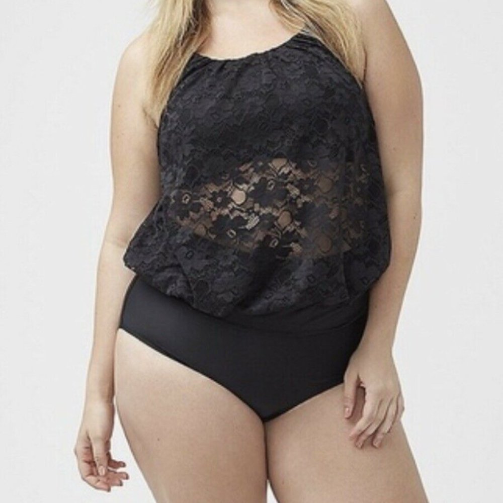 Lane Cacique Swim 26W Crocheted Lace Blouson Top